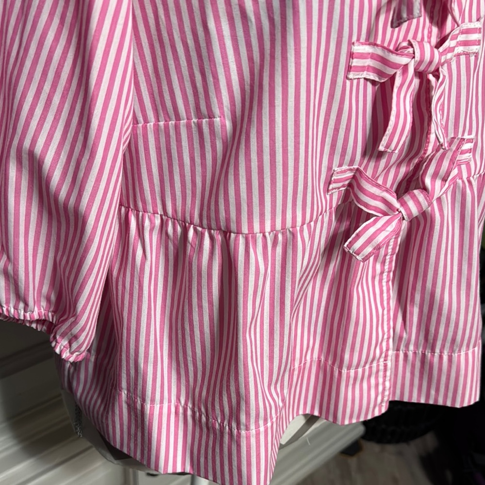 Velvet Heart Pink & White Striped Bow Blouse Size Large - Picture 5 of 13